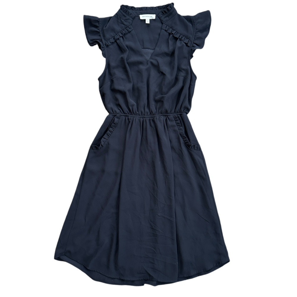 Monteau Ruffle Trim Sleeveless Dress Womens Small Black Excellent Elastic Waist